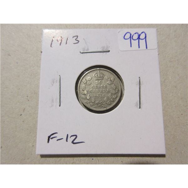 1913 Silver 10 cents. Sterling Silver. F-12.