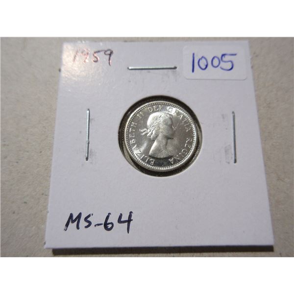 1959 Silver 10 Cents. MS-64. Bright White.