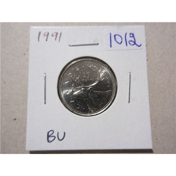 1991 25 Cents. Key Date. Mintage of 459,000. BU.
