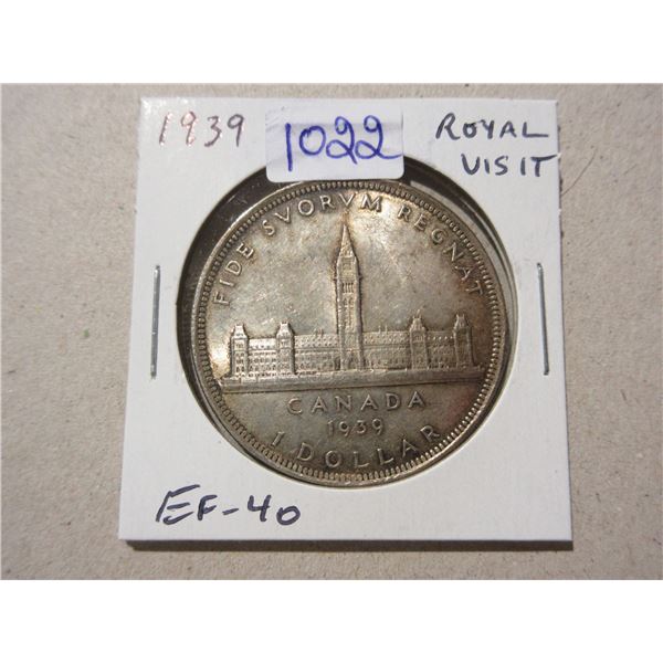1939 Royal Visit Canadian Silver Dollar. One Year Type. EF-40.