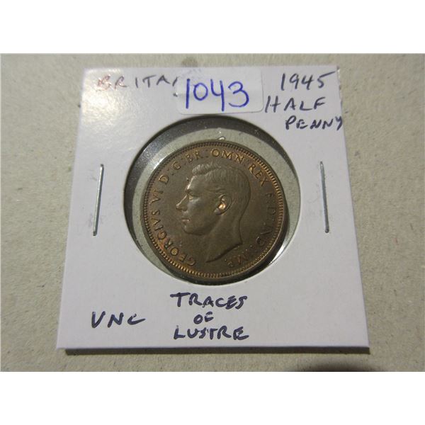 Great Britain. 1945 Half Penny. Uncirculated with Traces of Lustre.