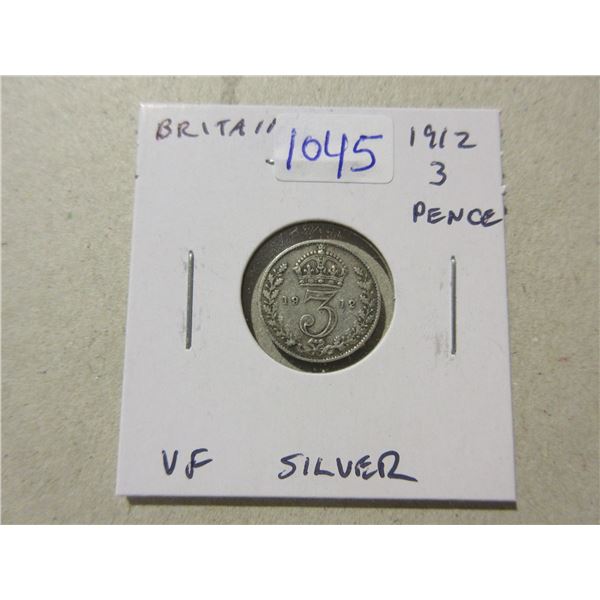 Great Britain. 1912 Silver 3 Pence. Sterling Silver. VF.
