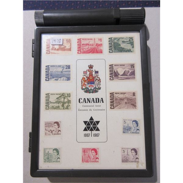 1867 – 1967 Canada Centennial Stamps. 12-different stamps. Housed in its original case.