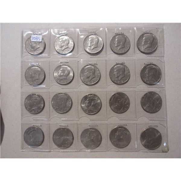 Set of 20 U.S. Kennedy Half Dollars 1971D – 2000D. EF – AU.