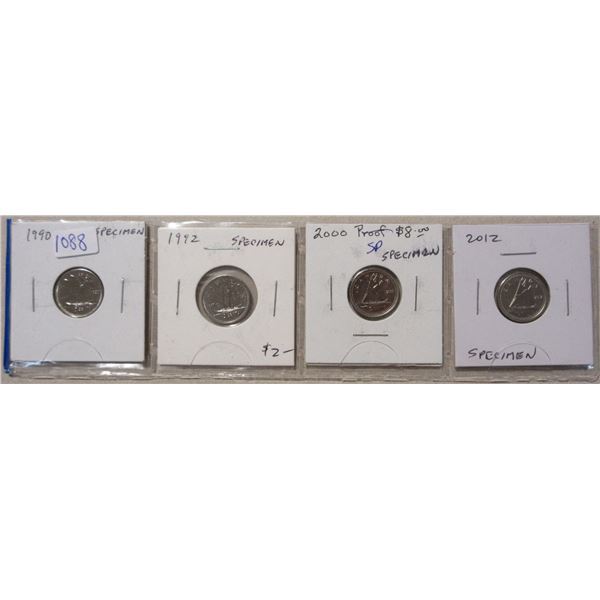 Set of 4 Specimen 10 Cents: 1990, 1992, 2000 & 2012.