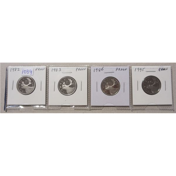 Set of 4 Proof 25 Cents: 1982, 1983, 1986 & 1995.