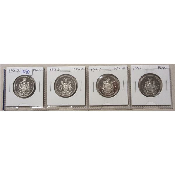 Set of 4 Proof 50 Cents: 1982, 1983 1985 & 1992.
