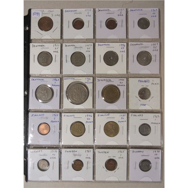 Set of 20 Scandinavian coins from Denmark, Finland, Norway & Sweden.