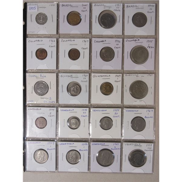 Set of 20 Latin American coins from Belize to Venezuela.