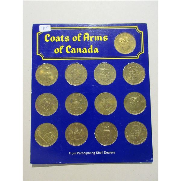 Set of 13 medals that depict the Coats of Arms of Canada and Floral Emblems of Canada.