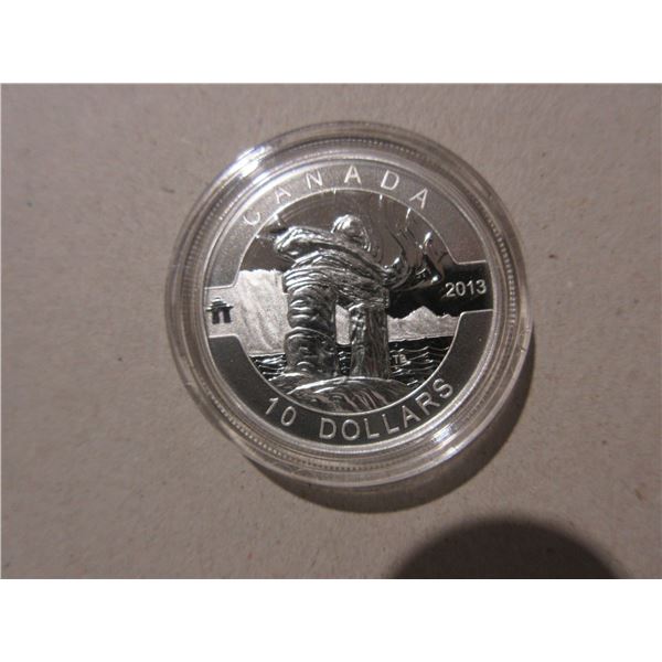 2013 $10. Inukshuk. 99.99% pure Silver. Housed in its original RCM case with COA. Proof.