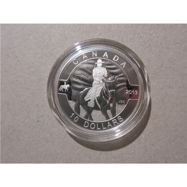 2013 $10. Royal Canadian Mounted Police. 99.99% pure Silver. Housed in its original RCM case with CO