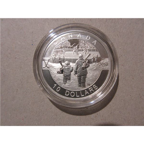 2013 $10. Hockey. 99.99% pure Silver. Housed in its original RCM case with COA. Proof.