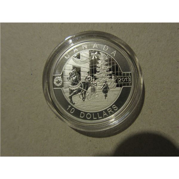 2013 $10. Holiday Season. 99.99% pure Silver. Housed in its original RCM case with COA. Proof.