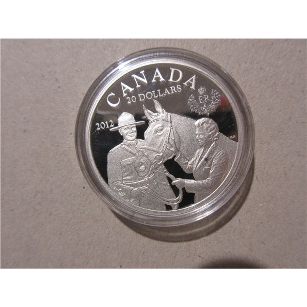 2012 $20. Queen’s Visit to Canada. 99.99% pure Silver. Housed in its original RCM case with