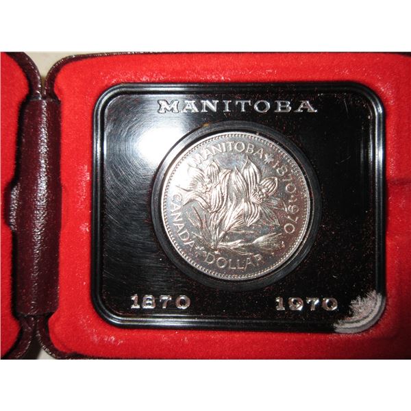 1970 Manitoba Centennial Nickel Dollar. Specimen. Housed in its original RCM case.