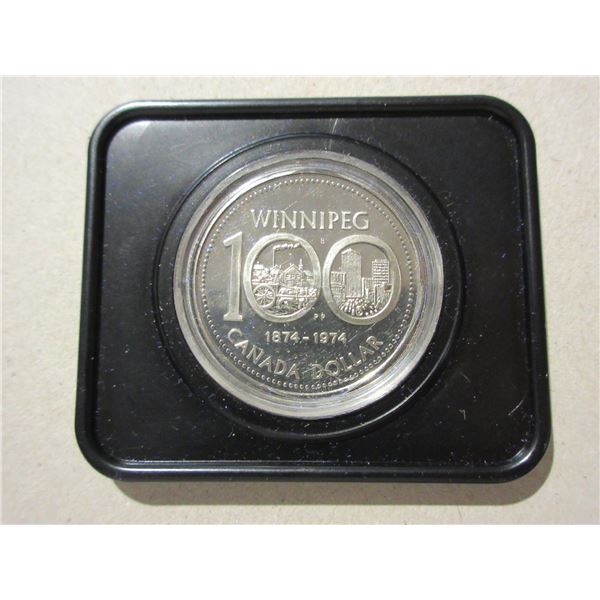 1974 Winnipeg Centennial Nickel Dollar. Specimen. Housed in its original RCM case.