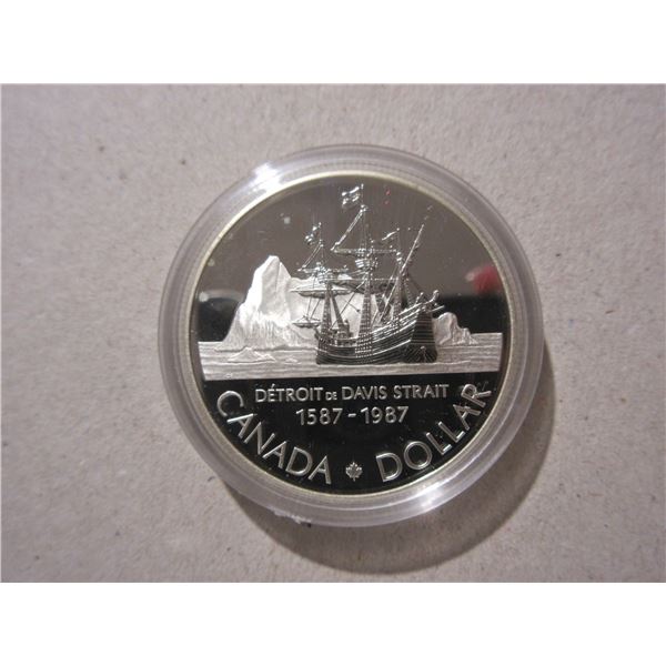 1987 Davis Strait Silver Dollar. Commemorates the 400th Anniversary of John Davis’ explorat