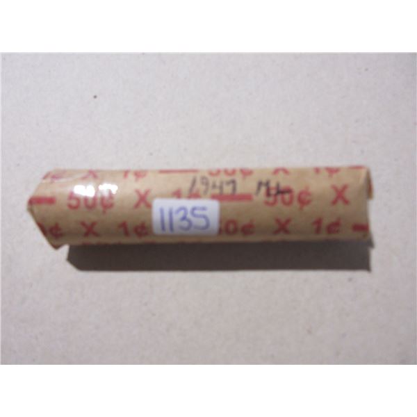 Roll of 50 Canadian 1947 Maple Leaf Small Cents.