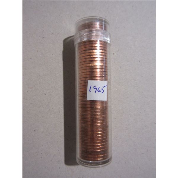 Roll of 50 Canadian 1965 Small Cents. BU Red.