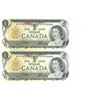 Image 1 : Lot of 2 X 1973 Canadian Consecutive 1 Dollar Bills -AMF9955849 and 850