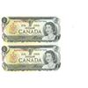 Image 1 : Lot of 2 x 1973 Canadian Consecutive 1 Dollar Bills -BAD7477055 and 056