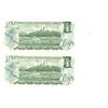 Image 2 : Lot of 2 x 1973 Canadian Consecutive 1 Dollar Bills -BAD7477055 and 056