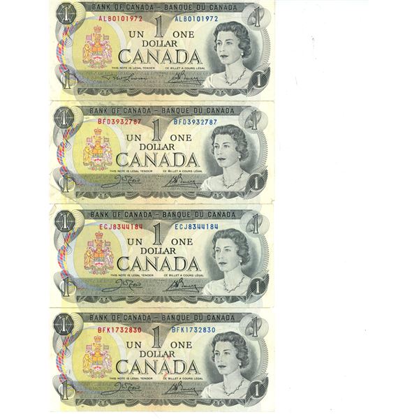 Lot of 4 x 1973 Canadian 1 dollar Bill