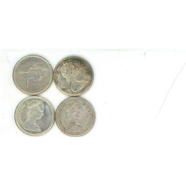 Lot of 4 (1967) Silver Canadian Quarters