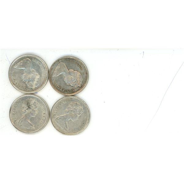 Lot of 4 (1967) Silver Canadian Quarters