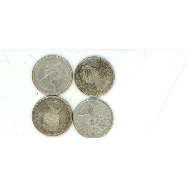 Lot of 4 (1967) Silver Canadian Quarters