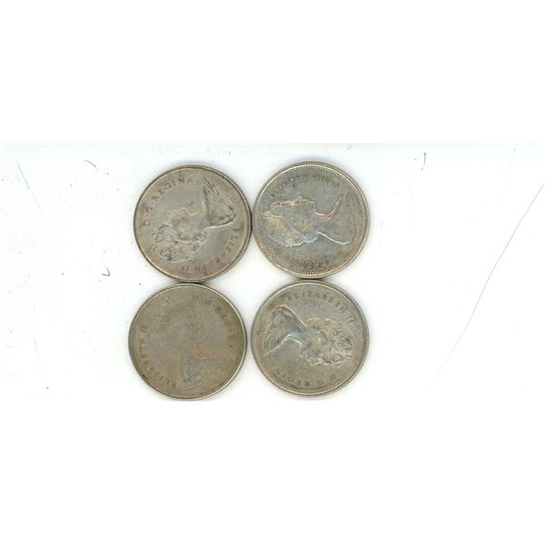 Lot of 4 (1967) Silver Canadian Quarters