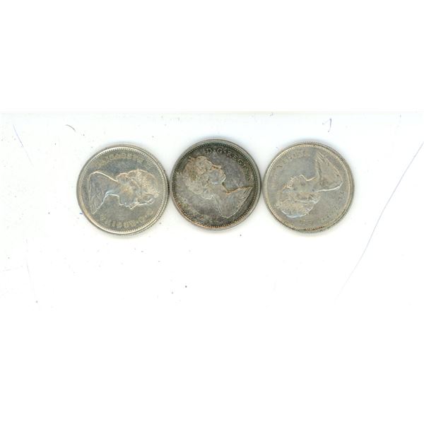 Lot of 3 (2x1967 and 1968) Silver Canadian Quarters