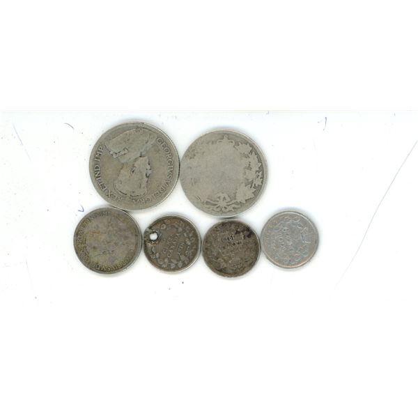 Lot of Canadian Silver Coins (2 x quarter, Dime, and 3x 5 cents)