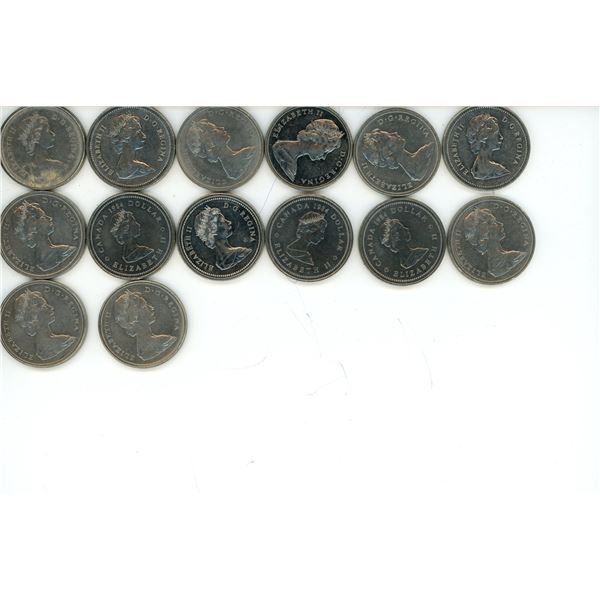 Lot of 14 Various Canadian 1 Dollar Coins