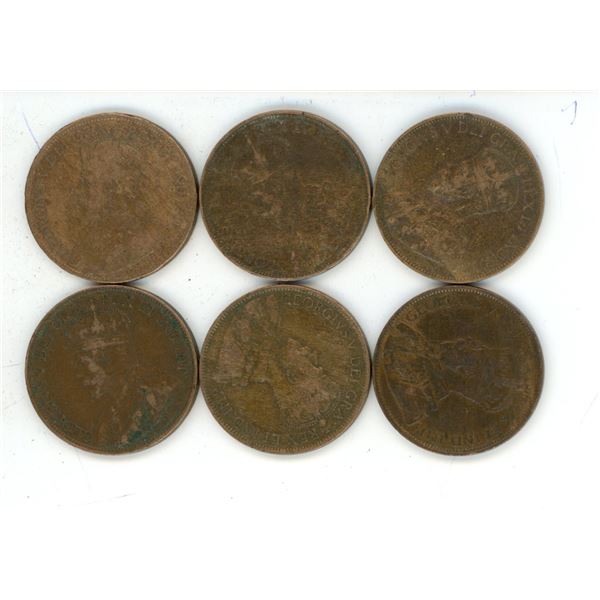 Lot of 6 (1913-1918) Canadian large pennies