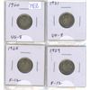 Image 1 : Set of 4 Canadian King George V Silver 10 Cents. Includes 1920, 1921, 1928 & 1929.Coins grade VG-8 t