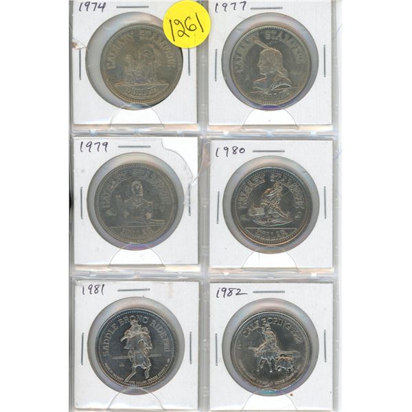 Set of 6 Calgary Stampede Trade Dollars. Includes 1974, 1977, 1979, 1980, 1981 & 1982.
