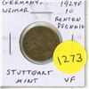 Image 1 : Germany. Weimar Republic. 1924F 10 Rentenpfennig. Stuttgart Mint. VF.