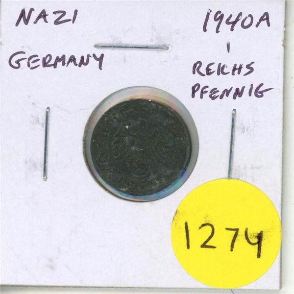 Nazi Germany. 1940A 1 Reichspfennig. Berlin Mint. Eagle and Swastika. F.