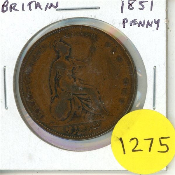 Great Britain. 1851 Penny. Queen Victoria young head. VG.