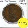 Image 1 : Great Britain. 1851 Penny. Queen Victoria young head. VG.