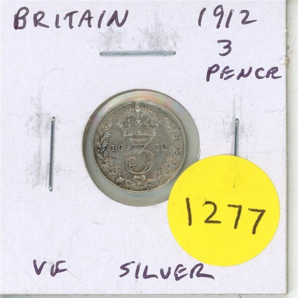 Great Britain. 1912 Silver 3 Pence. Sterling Silver. VF.