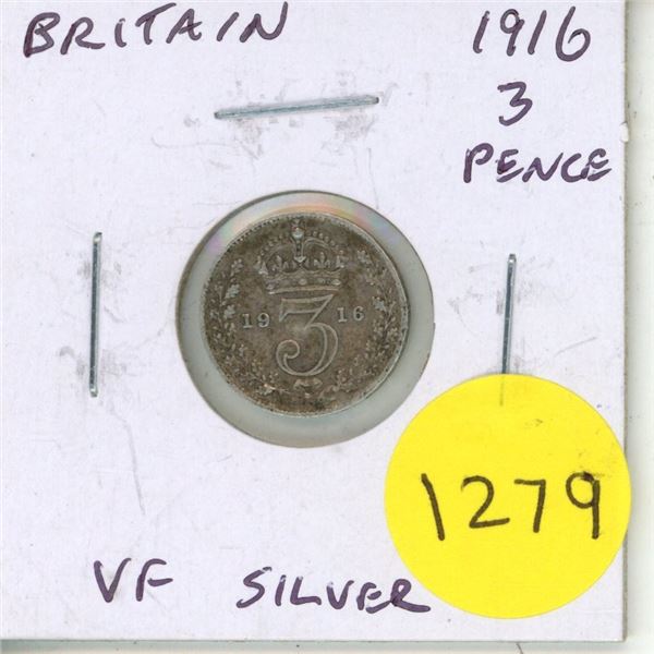 Great Britain. 1916 Silver 3 Pence. World War I issue. VF.