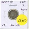 Image 1 : Great Britain. 1918 Silver 3 Pence. Issued during the last year of World War I. Sterling Silver. VF.