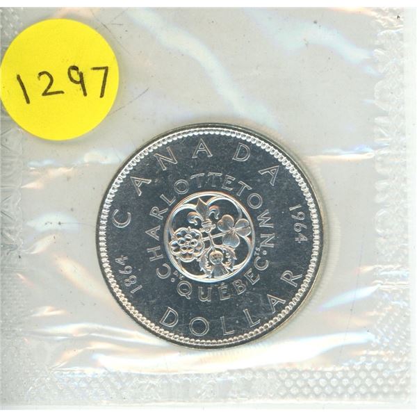 1964 Canadian Silver Dollar. Proof Like. Still housed in its original plastic. Bright White.