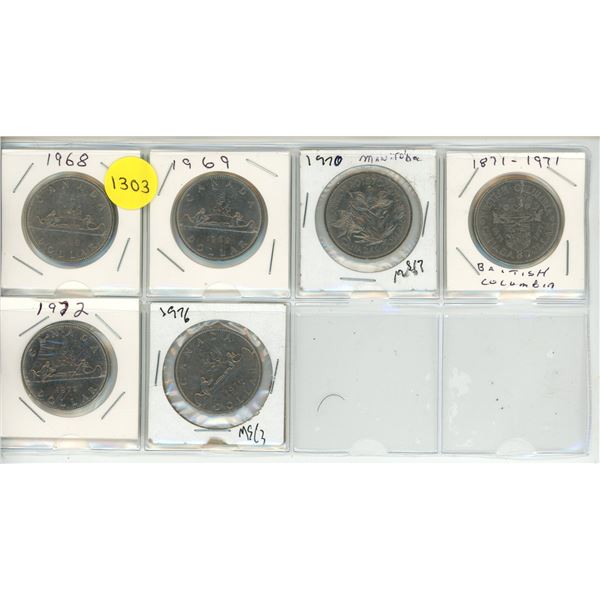 1968-1972, 1976 Canadian One Dollar.