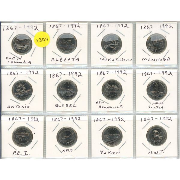 (12) 1992 Provincial Quarters Set. (British Columbia to Northwest Territories).