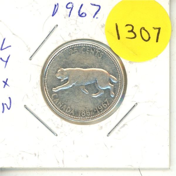 1967 Canadian 25 Cents Coin.