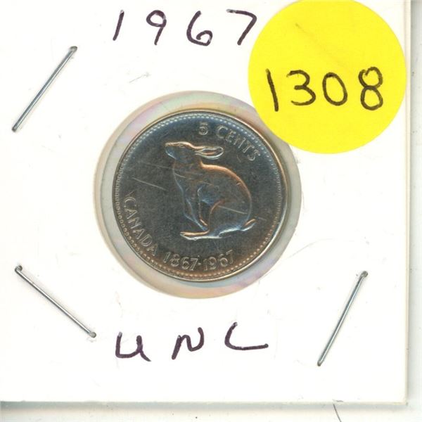 1967 Canadian 5 Cents Coin.